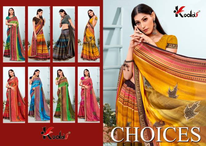 Choices Latest Fancy Casual Regular Wear Vichitra Silk Printed Sarees Collection
